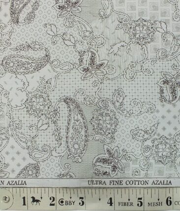 Exquisite Men's Light Grey & Black 100% Cotton Damask Print Shirt Fabric (1.60 M)
