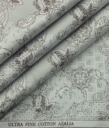 Exquisite Men's Light Grey & Black 100% Cotton Damask Print Shirt Fabric (1.60 M)