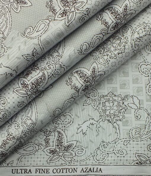Exquisite Men's Light Grey & Black 100% Cotton Damask Print Shirt Fabric (1.60 M)