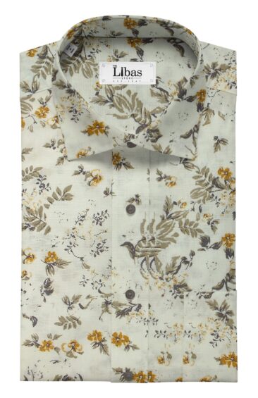 Exquisite Men's 50% Cotton + 50% Linen Off-White Floral Printed Shirt Fabric (1.60 M)