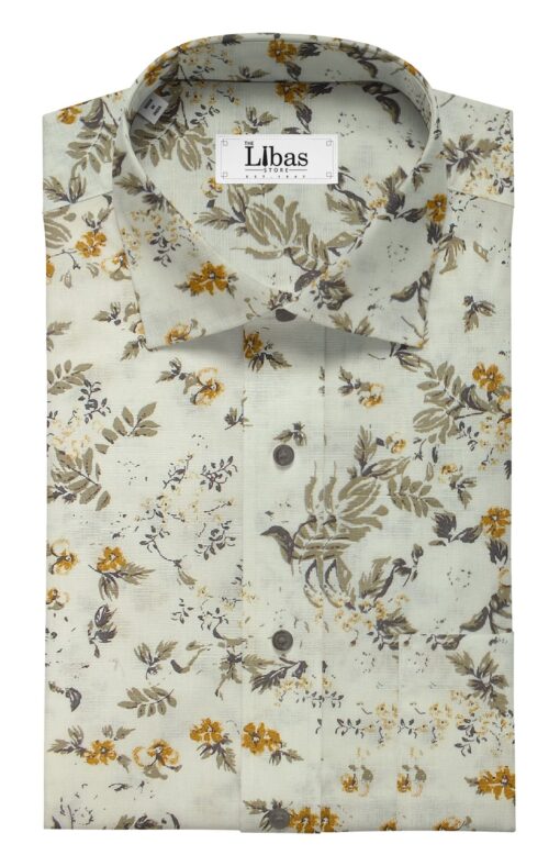Exquisite Men's 50% Cotton + 50% Linen Off-White Floral Printed Shirt Fabric (1.60 M)