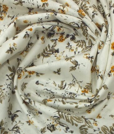 Exquisite Men's 50% Cotton + 50% Linen Off-White Floral Printed Shirt Fabric (1.60 M)
