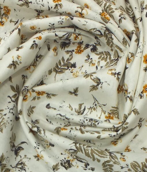 Exquisite Men's 50% Cotton + 50% Linen Off-White Floral Printed Shirt Fabric (1.60 M)