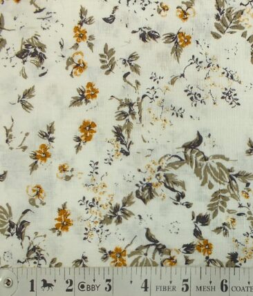 Exquisite Men's 50% Cotton + 50% Linen Off-White Floral Printed Shirt Fabric (1.60 M)