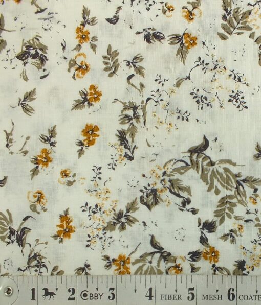 Exquisite Men's 50% Cotton + 50% Linen Off-White Floral Printed Shirt Fabric (1.60 M)