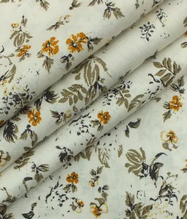 Exquisite Men's 50% Cotton + 50% Linen Off-White Floral Printed Shirt Fabric (1.60 M)