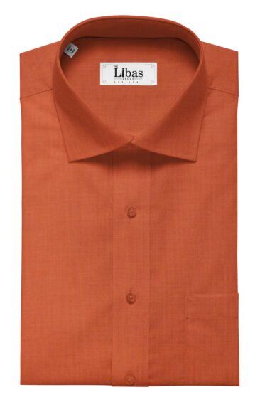 Exquisite Men's Tiger Orange 100% Cotton Chambray Weave Solid Shirt Fabric (1.60 M)