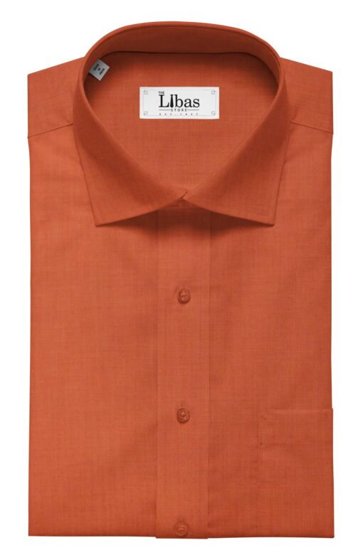 Exquisite Men's Tiger Orange 100% Cotton Chambray Weave Solid Shirt Fabric (1.60 M)