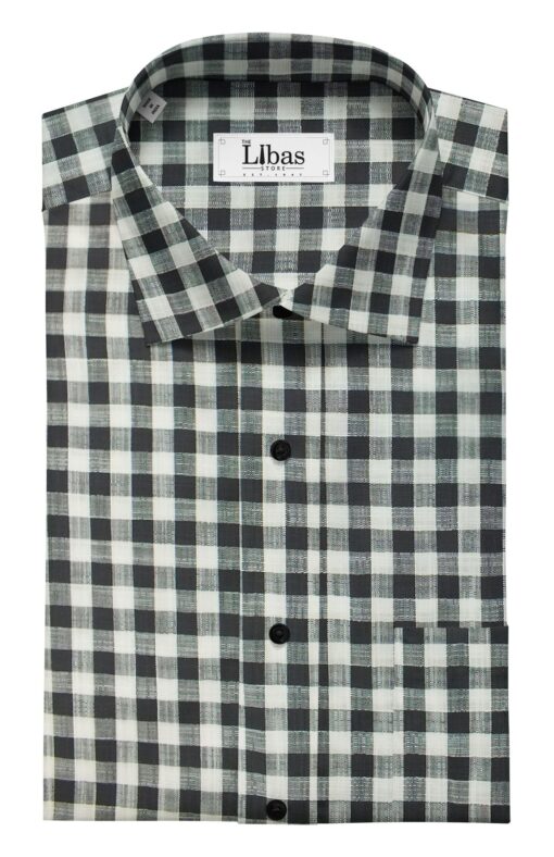F.M. Hammerle Men's Black & White 100% European Cotton Khadi Look Broad Checks Shirt Fabric (1.60 M)