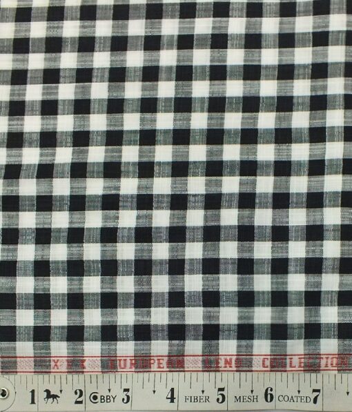 F.M. Hammerle Men's Black & White 100% European Cotton Khadi Look Broad Checks Shirt Fabric (1.60 M)