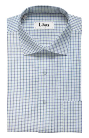 F.M. Hammerle Men's White & Blue 100% Egyptian Giza Cotton  Checks Shirt Fabric (1.60 M)