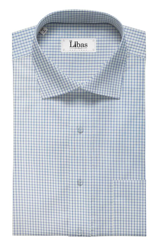 F.M. Hammerle Men's White & Blue 100% Egyptian Giza Cotton  Checks Shirt Fabric (1.60 M)