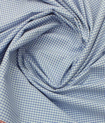 F.M. Hammerle Men's White & Blue 100% Egyptian Giza Cotton  Checks Shirt Fabric (1.60 M)
