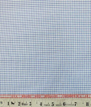F.M. Hammerle Men's White & Blue 100% Egyptian Giza Cotton  Checks Shirt Fabric (1.60 M)