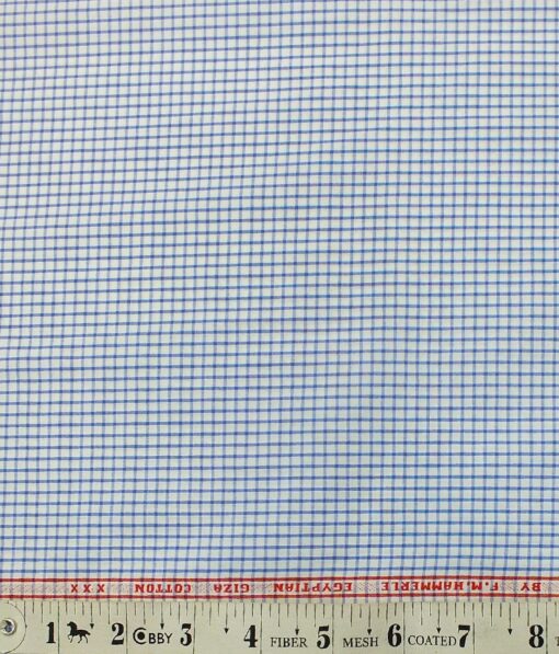 F.M. Hammerle Men's White & Blue 100% Egyptian Giza Cotton  Checks Shirt Fabric (1.60 M)