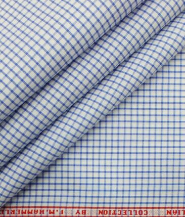 F.M. Hammerle Men's White & Blue 100% Egyptian Giza Cotton  Checks Shirt Fabric (1.60 M)