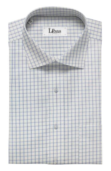 F.M. Hammerle Men's White & Blue 100% Egyptian Giza Cotton  Checks Shirt Fabric (1.60 M)