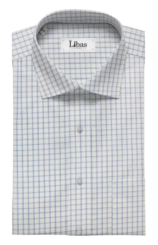 F.M. Hammerle Men's White & Blue 100% Egyptian Giza Cotton  Checks Shirt Fabric (1.60 M)