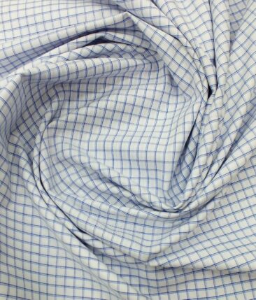 F.M. Hammerle Men's White & Blue 100% Egyptian Giza Cotton  Checks Shirt Fabric (1.60 M)