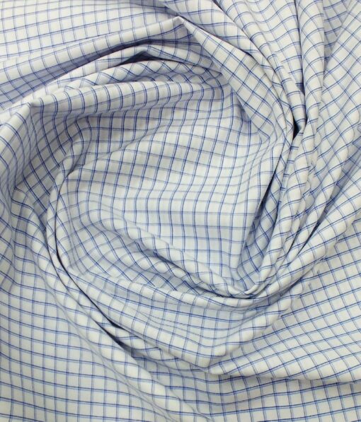 F.M. Hammerle Men's White & Blue 100% Egyptian Giza Cotton  Checks Shirt Fabric (1.60 M)