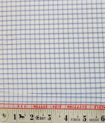 F.M. Hammerle Men's White & Blue 100% Egyptian Giza Cotton  Checks Shirt Fabric (1.60 M)