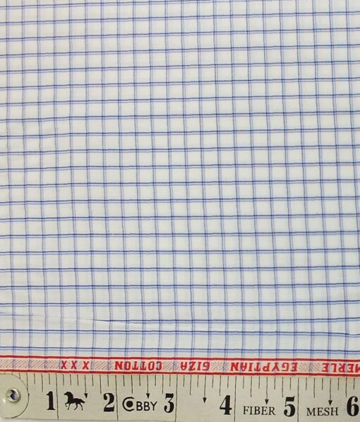F.M. Hammerle Men's White & Blue 100% Egyptian Giza Cotton  Checks Shirt Fabric (1.60 M)