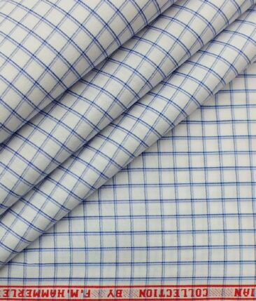 F.M. Hammerle Men's White & Blue 100% Egyptian Giza Cotton  Checks Shirt Fabric (1.60 M)