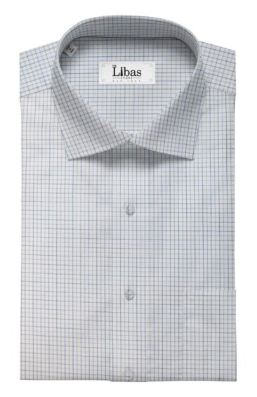 F.M. Hammerle Men's White 100% Supima 70's Cotton Purple & Blue Checks Shirt Fabric (1.60 M)