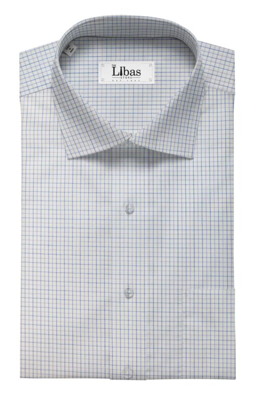 F.M. Hammerle Men's White 100% Supima 70's Cotton Purple & Blue Checks Shirt Fabric (1.60 M)
