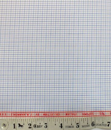 F.M. Hammerle Men's White 100% Supima 70's Cotton Purple & Blue Checks Shirt Fabric (1.60 M)