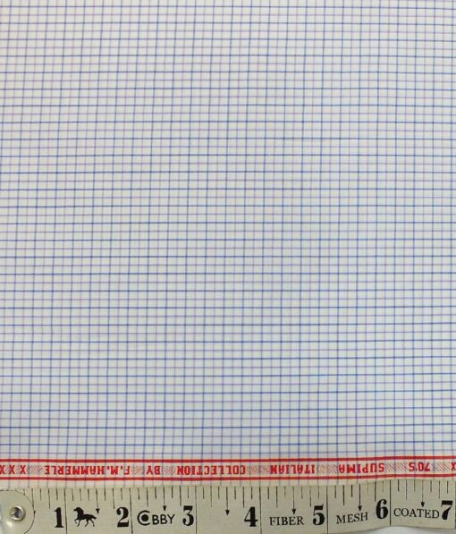 F.M. Hammerle Men's White 100% Supima 70's Cotton Purple & Blue Checks Shirt Fabric (1.60 M)