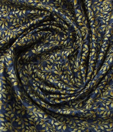 J.Hampstead by Siyaram's Men's Dark Blue & Yellow 100% Cotton Floral  Printed Shirt Fabric (1.60 M)