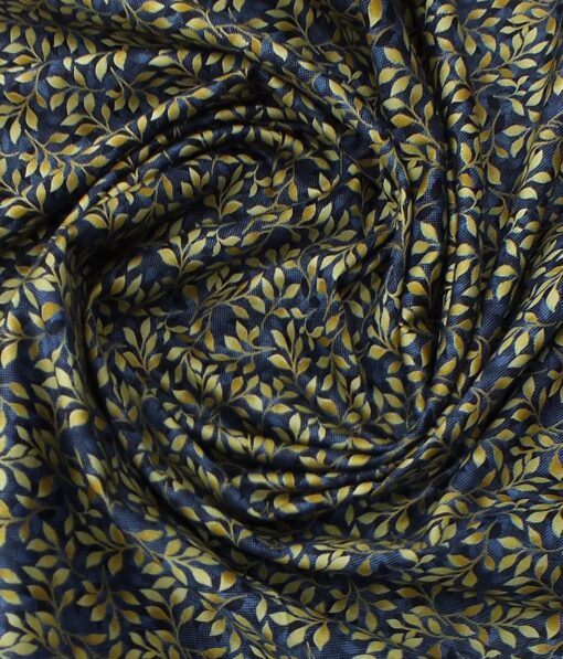 J.Hampstead by Siyaram's Men's Dark Blue & Yellow 100% Cotton Floral  Printed Shirt Fabric (1.60 M)