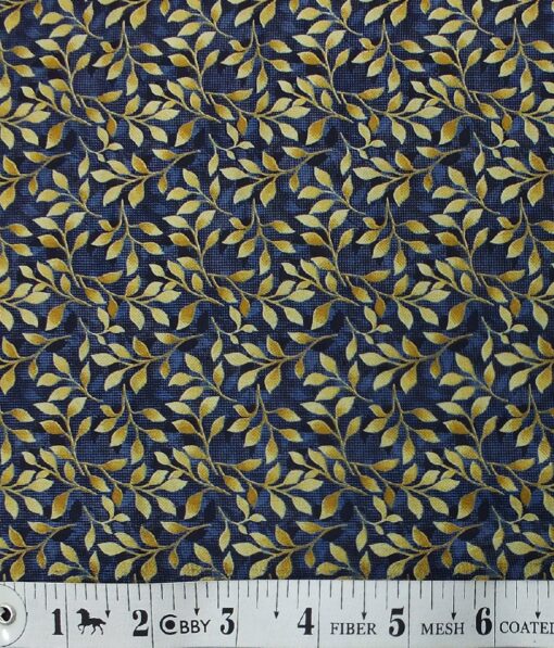 J.Hampstead by Siyaram's Men's Dark Blue & Yellow 100% Cotton Floral  Printed Shirt Fabric (1.60 M)