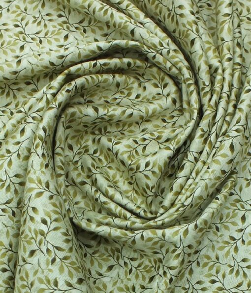 J.Hampstead by Siyaram's Men's Light Pistachious Beige & Green 100% Cotton Floral Printed Shirt Fabric (1.60 M)