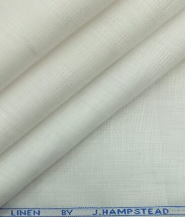 J.hampstead by Siyaram's White 100% Pure Linen 60 LEA Self Design Structured Shirt Fabric (1.60 M)