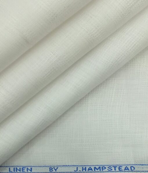 J.hampstead by Siyaram's White 100% Pure Linen 60 LEA Self Design Structured Shirt Fabric (1.60 M)