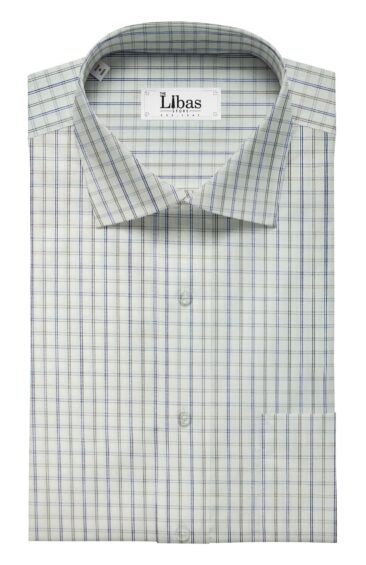 Mafatlal Men's White 100% Cotton Grey & Blue Check Shirt Fabric (1.60 M)