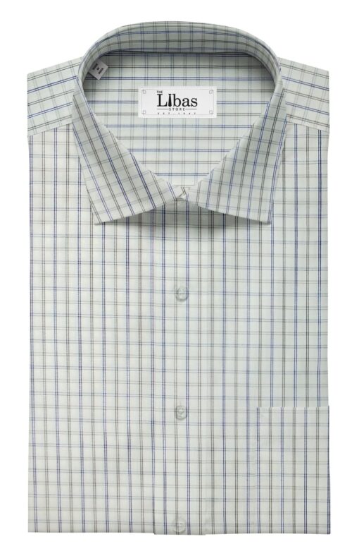 Mafatlal Men's White 100% Cotton Grey & Blue Check Shirt Fabric (1.60 M)
