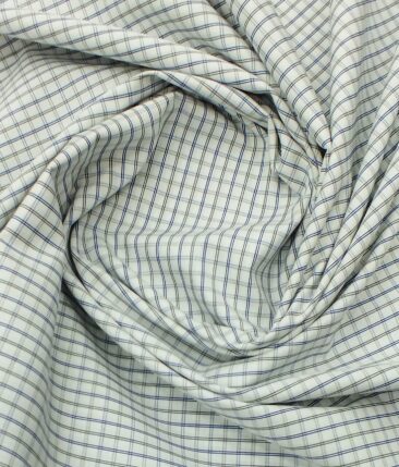 Mafatlal Men's White 100% Cotton Grey & Blue Check Shirt Fabric (1.60 M)