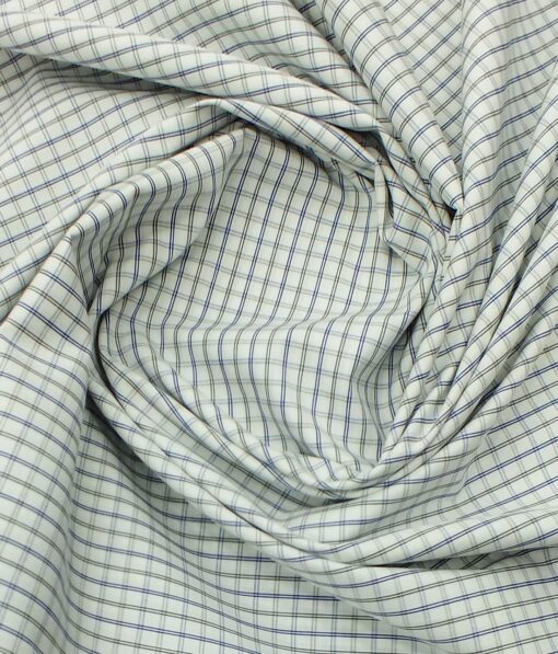Mafatlal Men's White 100% Cotton Grey & Blue Check Shirt Fabric (1.60 M)