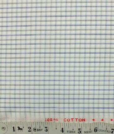 Mafatlal Men's White 100% Cotton Grey & Blue Check Shirt Fabric (1.60 M)