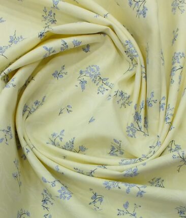 Monza Men's Light Lemon Yellow 100% Cotton Blue Floral Printed Shirt Fabric (1.60 M)