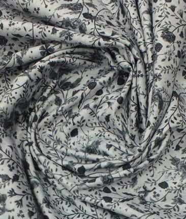 Monza Men's Light Grey 100% Premium Cotton Dark Grey Digital Print Shirt Fabric (1.60 M)