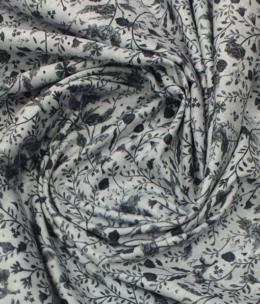 Monza Men's Light Grey 100% Premium Cotton Dark Grey Digital Print Shirt Fabric (1.60 M)