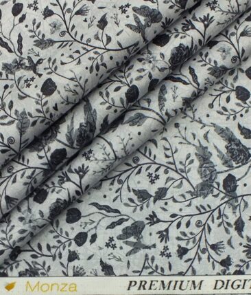 Monza Men's Light Grey 100% Premium Cotton Dark Grey Digital Print Shirt Fabric (1.60 M)