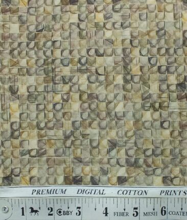 Monza Men's Light Brown 100% Premium Cotton Multicolor Digital Print Shirt Fabric (1.60 M)