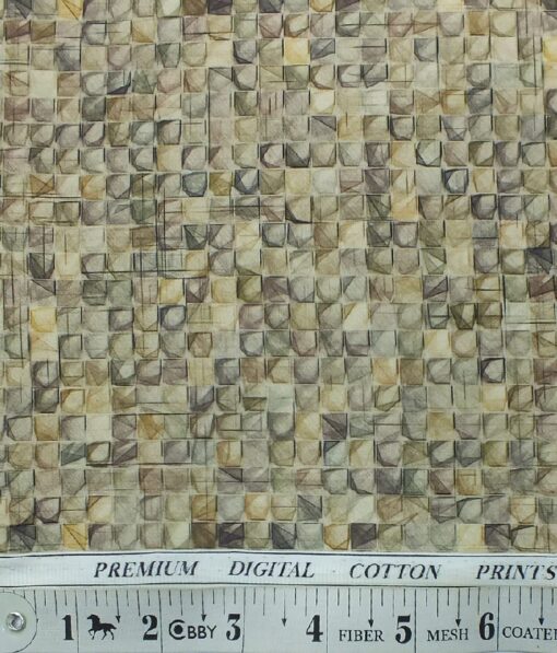 Monza Men's Light Brown 100% Premium Cotton Multicolor Digital Print Shirt Fabric (1.60 M)
