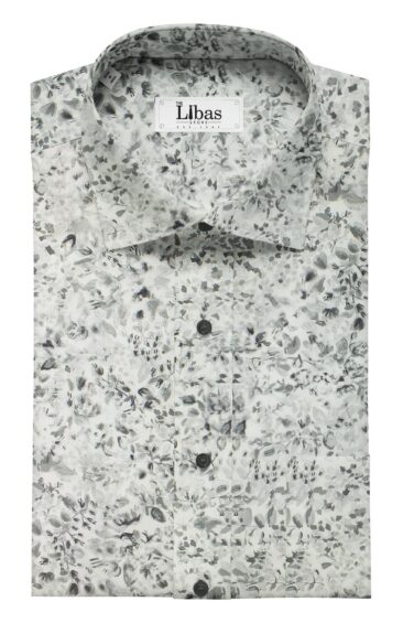 Monza Men's Light Grey 100% Premium Cotton Grey Digital Floral Print Shirt Fabric (1.60 M)