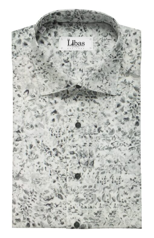 Monza Men's Light Grey 100% Premium Cotton Grey Digital Floral Print Shirt Fabric (1.60 M)